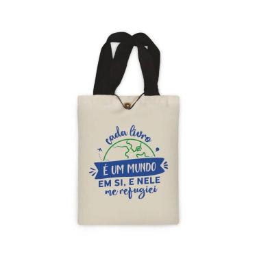 Imagem de Ecobag presente pequena livro book algodão sustentável cru ou preta kindle capa presente natal dia dos professores