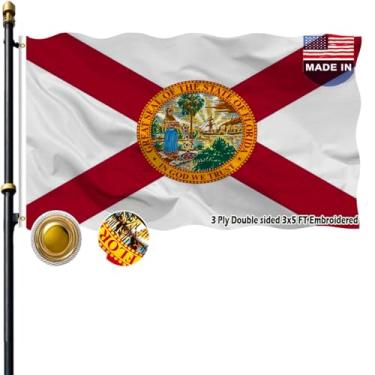 Imagem de VOLTA Bandeira da Flórida bordada dupla face, 9 x 1,5 m, resistente ao ar livre, 3 camadas, durável, poliéster, bandeira da Flórida com cabeçalho de lona/ilhós de latão para decoração interna e