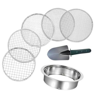 Imagem de ShengQuanHao Conjunto de Peneiras de Solo com Malhas Substituíveis, Ferramenta, Peneira de Jardim para Envasamento de Mudas, Solo Superficial, Pedras, Areia, Jardi, Pá verde de 5 malhas, Tamanho real