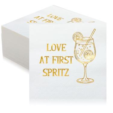 Imagem de Eaasty 100 Counts Love at First Spritz Guardanapos 12,7 cm x 12,7 cm Aperol Spritz Decorações de chá de panela guardanapos engraçados de coquetel para chá de panela cítrico despedida de solteira