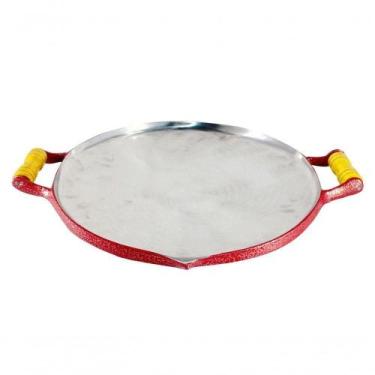 Imagem de Chapa Disco Arado Alumínio Craqueada Alça Madeira Vermelho - DIVIFORTE