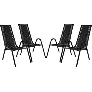 Imagem de Conjunto Com 4 Cadeiras Canadá Fibra Sintética Preto - PANERO MÓVEIS