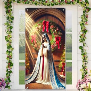 Imagem de BlissYard Capa de porta de Natal, guirlanda de Virgem Maria, 89 x 188 cm, faixa sagrada para decoração de parede interna e externa, tecido de poliéster, decoração religiosa, para meninas ou meninos