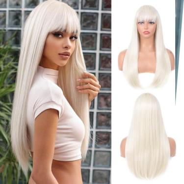 Imagem de Peruca cor T, loira platinada, sintética, resistente ao calor, 60 cm -