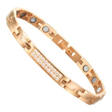 Imagem de QIAOZILI Pulseira magnética de alta resistência para mulheres de aço inoxidável para drenagem linfática, pulseira magnética terapêutica de tamanho ajustável, joias presentes para mulheres, Adjustable