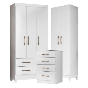 Imagem de Guarda Roupa Infantil Lima Com Cômoda Ms913 E Armário Multiuso New íris Branco Brilho – Moval