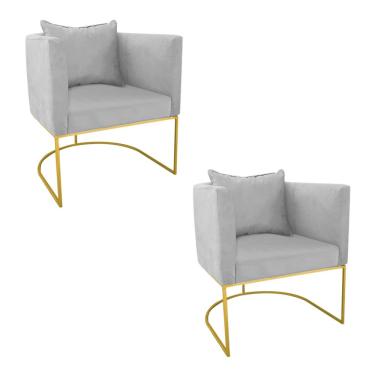Imagem de Kit 02 Poltronas Paola Suede Base Metálica Dourado