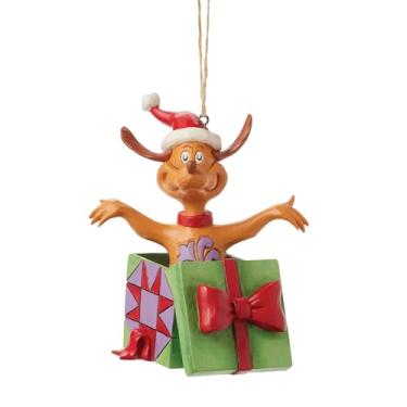 Imagem de Enesco Enesco Dr. Seuss Grinch por Jim Shore Max The Dog Popping Out of a Present Ornamento para pendurar, 10 cm, multicolorido