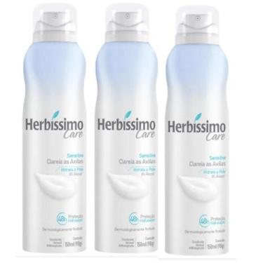 Imagem de Kit 3 Desodorante Aerossol Herbíssimo Care Sem Álcool Sensitive 150Ml 