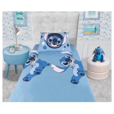 Imagem de Jogo de Cama Stitch Casal 3 Peças Big Stith Joy Azul Algodão Portallar