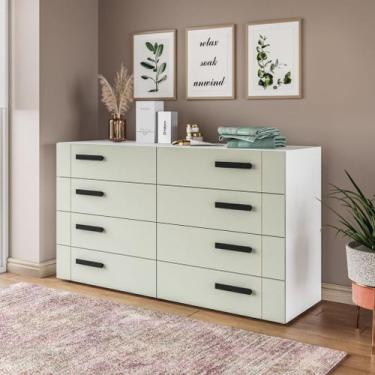 Imagem de Cômoda com 8 Gavetas Lisboa Branca e Verde Oliva Politorno