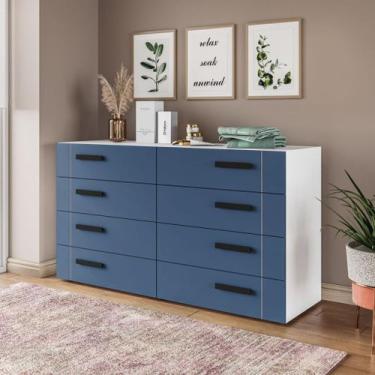 Imagem de Cômoda com 8 Gavetas Lisboa Branca com Azul Politorno