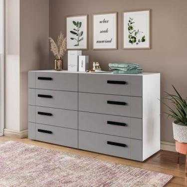 Imagem de Cômoda com 8 Gavetas Lisboa Branca com Cinza Politorno
