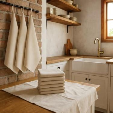 Imagem de Pano de Prato Algodão Crú Pré Lavados Trabalhados Kits com 12 Unidades