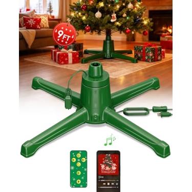 Imagem de HOPOCO Suporte giratório musical para árvore de Natal com função de memória, 6 tomadas embutidas, 800 W, suporte giratório de 360 graus sem ruído com controle remoto e alto-falante, árvores