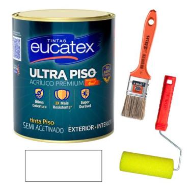 Imagem de Kit Tinta para Pintar Piso e Calçada 900ml + Rolo + Pincel - Eucatex, 