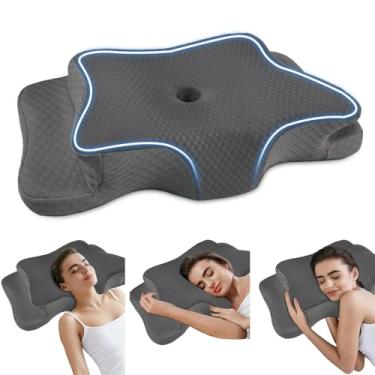 Imagem de Travesseiro cervical para alívio da dor para suporte de pescoço, travesseiro ergonômico ajustável para dormir, travesseiros ortopédicos de espuma viscoelástica inodoros, travesseiro de cama de