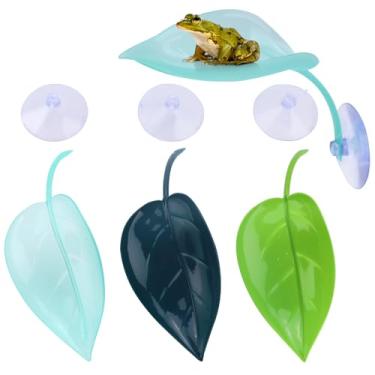 Imagem de 3 peças de folha de plataforma de tartaruga com ventosas, decorações de plataforma de habitat de sapo em forma de folha de plástico, brinquedo de lagartixa de escalada na parede de terrário para