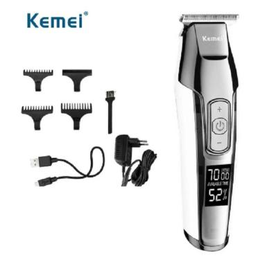 Imagem de Máquina Corte de Cabelo Kemei KM-5027 com Visor da Bateria Acabamento, Pezinho BIVOLT