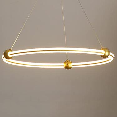 Imagem de Ayuxian Sala de estar Dimming Chandelier Corredor Criatividade Anel Forma Sílica Gel Ferro Forjado Luzes Pendentes Remoto Dimming Altura Ajustável Luzes Penduradas (50cm)