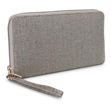 Imagem de LONGING TO BUY Carteira feminina com zíper, tecido texturizado de juta, vários compartimentos com zíper, Multicinza