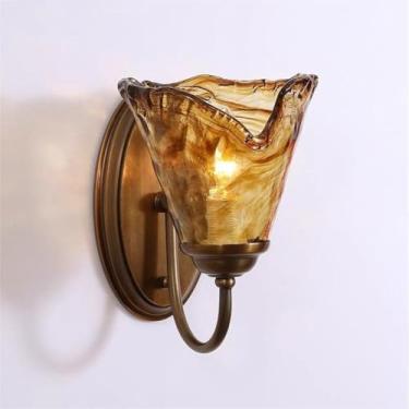 Imagem de Luminárias de parede reguláveis de três cores com base E12/E14, corpo de lâmpada vintage americana, todo em cobre, arandelas de parede, abajur de vidro criativo, luz de parede para quarto, s