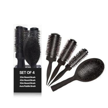 Imagem de COCCO Conjunto de pincéis Aura, pá de cerâmica e escovas de cabelo redondas para mulheres, secagem por sopro e controle de frizz, cerdas de turmalina, aderência ergonômica, conjunto completo de estilo