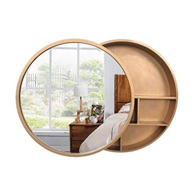 Imagem de AKALNNB Armários espelhados, espelho de parede, banheiro, madeira maciça, espelho de banheiro, espelho de parede com prateleira, espelho de vaso sanitário, espelho redondo