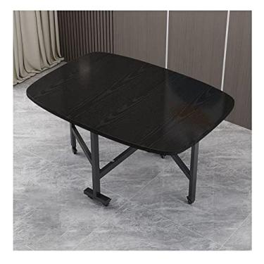 Imagem de Mesa de jantar dobrável, mesa de jantar extensível com rodas móveis, economia de espaço, design de borda redonda, mesa de cozinha de madeira multifuncional, para sala de jantar (branca, 100 x 60 cm),