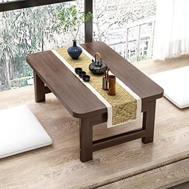 Imagem de Mesa de centro dobrável rústica, mesa central de bambu para sala de estar, mesa de chá de madeira real maciça de quinta industrial, (madeira 100 * 48 * 35 cm) (castanho 100 * 48 * 35 cm)