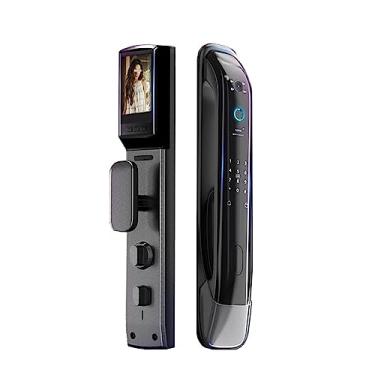 Imagem de Bloqueio biométrico de impressão digital segurança fechadura de porta inteligente senha chave de bloqueio eletrônico cartão IC desbloquear aplicativo fechadura de porta da câmera para casa (cor: ouro