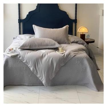 Imagem de Conjunto de cama de luxo 600TC algodão cor sólida conjunto de capa de edredom macio cetim sedoso conjunto de colcha acolchoada fronhas (uma cor King)