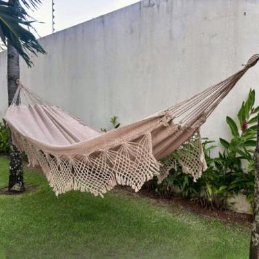 Imagem de Rede de Descanso Reforçada Casal King - Gigante, Manual Artesanal e Conforto Premium para Sua Varanda(Caramelo Mesclado com Bege)