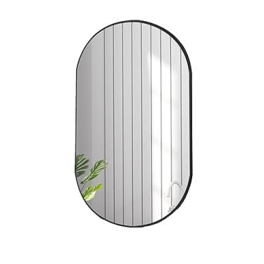 Imagem de Espelho oval montado na parede moldura de alumínio espelho de banheiro horizontal ou vertical pendurado espelho decorativo cosmético (cor: ouro, tamanho: 40 x 80 cm), espelho decorativo (Nero 50 x 80