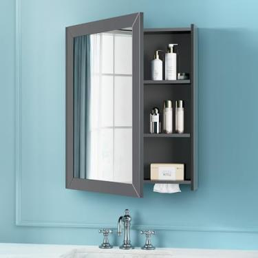 Imagem de Armário de espelho de banheiro – Grande porta única 61 x 76 cm armário de parede armário de espelho de banheiro com compartimento para lenços faciais e área de armazenamento multifuncional