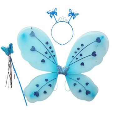 Imagem de Kit Fantasia Fada Borboleta Infantil Brilho Glitter Asa, Tiara e Varin