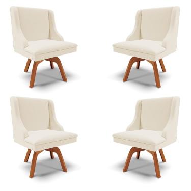 Imagem de Kit 4 Cadeiras Decorativas Sala de Jantar Base Giratória de Madeira Firenze Linho Bege/Natural G19 - Gran Belo