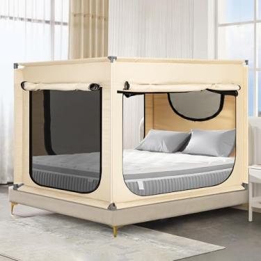 Imagem de ANC POP Barraca para cama de casal tenda de privacidade para crianças e adultos dormindo em ambientes internos com 4 portas respirável, cáqui