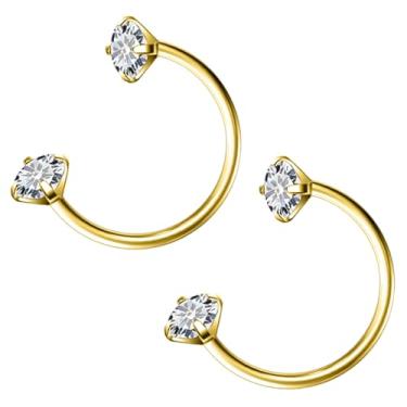 Imagem de Hoeudjo Anel de nariz em ferradura 18G Aço Cirúrgico Meio Cavalo Piercing de nariz para mulheres Rosca Interna Dupla Gema Piercing de nariz Anel Tamanho 8 mm, Metal, Zircônia cúbica