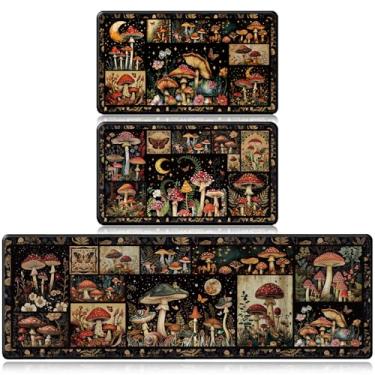 Imagem de InIsaJace Tapetes de cozinha cogumelos para chão, tapetes decorativos antiderrapantes para cozinha, conjuntos de 3, tapetes laváveis para casa de fazenda para entrada, pia, corredor, lavanderia (40,6