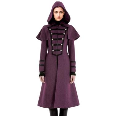 Imagem de FunParrot Casaco feminino vintage pirata Steampunk gótico com capuz casaco longo estilo vitoriano inverno, Roxa, GG
