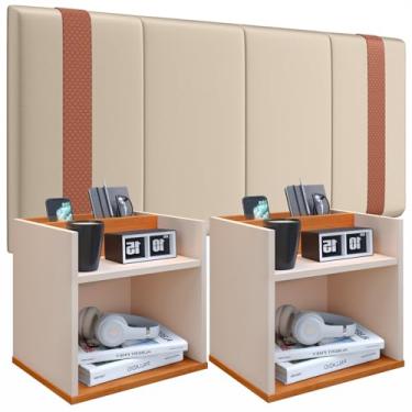 Imagem de Conjunto Box Cabeceira 1.40 Parise + 2 Mesa Cabeceira com Nicho Suspensa Madri (Parise Bege/Madri Off)