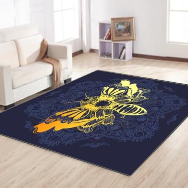 Imagem de Tapete de mariposa dourada para sala de estar e quarto, tapetes de mariposa boho, decoração de casa, tapetes decorativos para entrada de dormitório masculino e juvenil, tapetes decorativos 7 x 12 cm