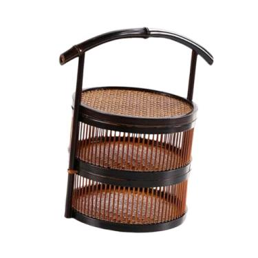 Imagem de WeiLaiKeQi Cesta de bambu trançado, recipiente para armazenamento de alimentos e embalagem para presente, cesta de para frutas, Dupla Camada