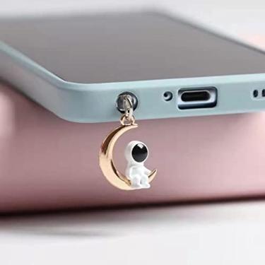 Imagem de Plugue de poeira dourado bonito astronauta charmoso porta de carregamento antipoeira plugue USB tipo C para fone de ouvido tampa tampa Penda X5m2, plugues antipoeira para celular, manutenção,