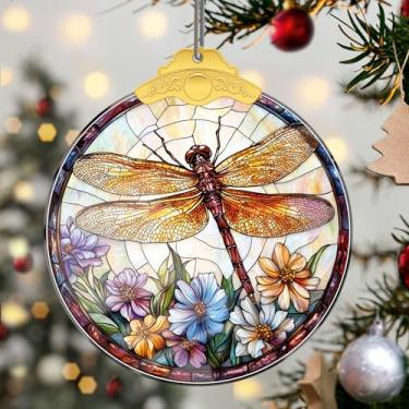 Imagem de Enfeites de Natal para pendurar em cristal de libélula, enfeites de árvore de Natal feitos à mão, decoração de carro e casa - presentes de Natal, decoração de artesanato em acrílico, ideias de troca