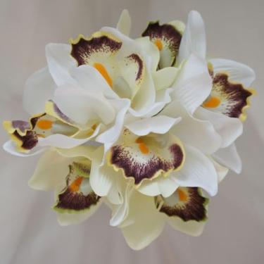 Imagem de Orquídeas sedosas artificiais elegantes (7 hastes) para arranjos de bricolage, linda decoração de quarto, mesa de centro de mesa de casamento e jardinagem de piquenique ou acampamento