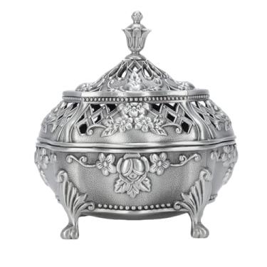 Imagem de Pssopp Suporte de Cone de Incenso de Metal, Queimador de Incenso Coberto Decorativo Ornamentado para Uso Interno, Mesa, Altar, Ideias Espirituais para Presentes (Cor de estanho antigo)