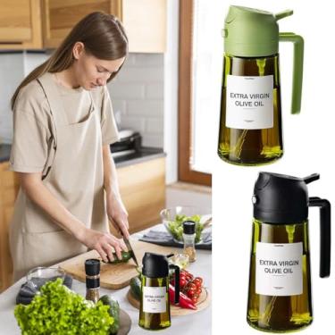 Imagem de Pulverizador de azeite de oliva de vidro para cozinhar garrafa dispensadora de azeite 2 em 1, frasco de spray premium de grau alimentício para cozinha, salada, assar, churrasco, fritura (preto)