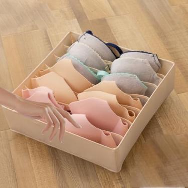 Imagem de Caixa organizadora de gaveta para roupas íntimas, divisória de armário para guarda-roupa, cômoda, economia de espaço, uso 1 peça (bege quadriculado)